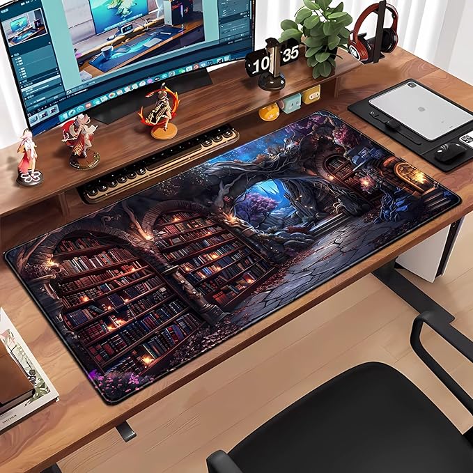 Enchanted Mystic Archive Library Desk Mat Large Mouse Pad Aesthetic Keyboard Pad Extended Gaming Mousepad XXL Dark Academia Desk Pad Computer Laptop Mouse Mat Office Desktop Decor Pad 31.5x15.7 in