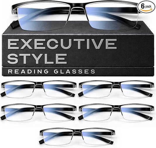 Gaoye 6 pack 3.25 Executive Style Reading Glasses Men - Durable Readers with Blue Light Filtering- Comfortable Fit with TR90 Frames