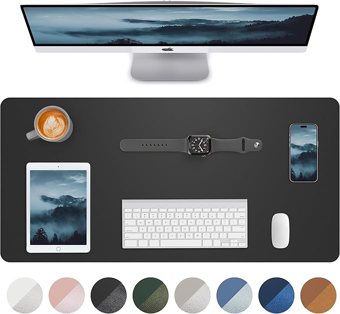 Leather Desk Pad Blotter,Mouse Pad,Office Desk Mat, Non-Slip PU Leather Desk mat,Large Desk mat,Waterproof Keyboard mat for Office/Home/Decor (Black,31.5" x 15.7")