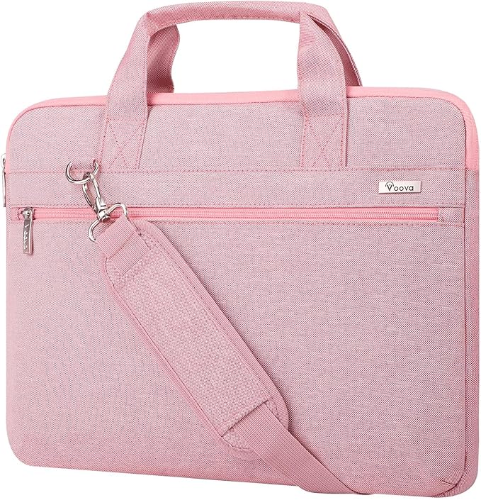 Voova Laptop Bag 13-14 Inch, 360° Protective Laptop Case Sleeve with Shoulder Strap Compatible with Macbook Air 13, MacBook Pro 13/14, Waterproof Computer Bag Slim Briefcase for Men Women, Pink