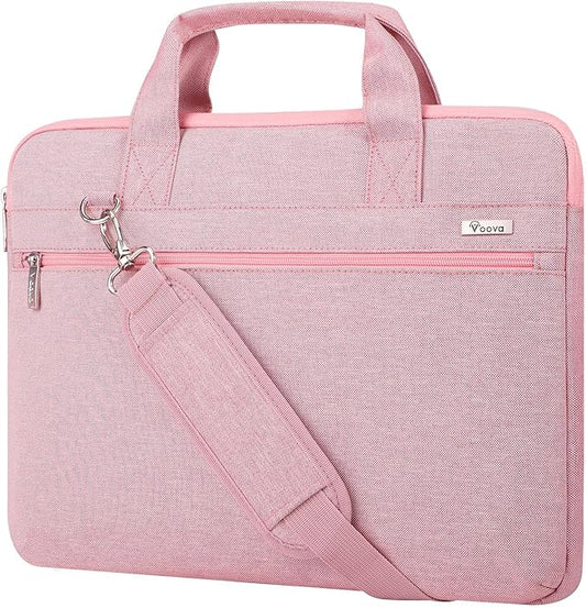 Voova Laptop Bag 13-14 Inch, 360° Protective Laptop Case Sleeve with Shoulder Strap Compatible with Macbook Air 13, MacBook Pro 13/14, Waterproof Computer Bag Slim Briefcase for Men Women, Pink