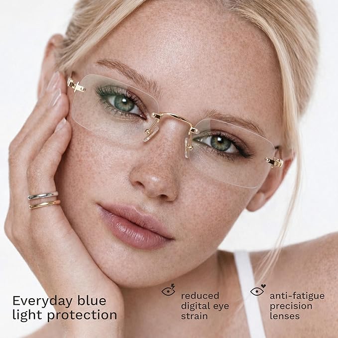 livho Blue Light Blocking Glasses for Women, Lightweight Metal Frame Computer Glasses, Anti Eye Strain, UV Protection