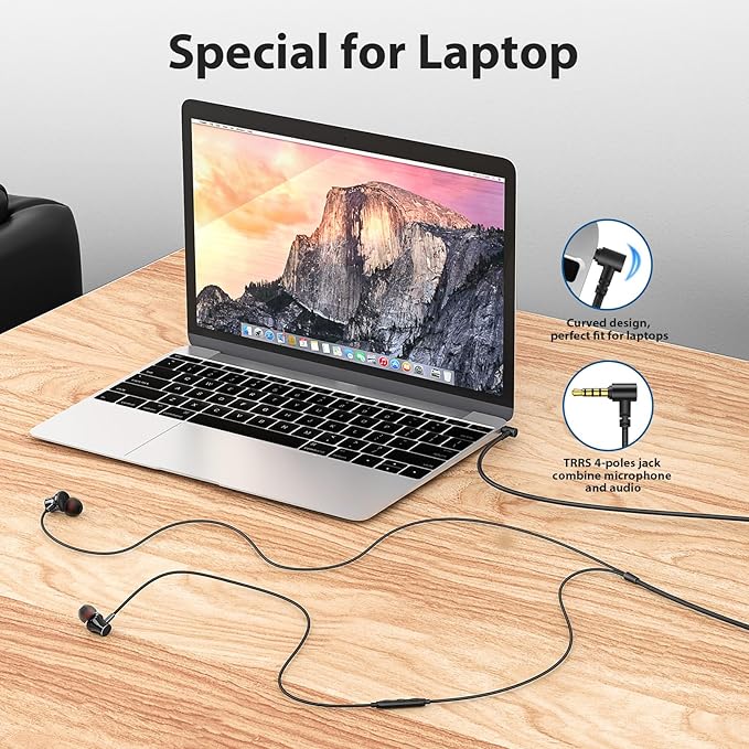 Wired Headphones Earphones for Laptop PC Chromebook Noise Isolating Ear Buds with 3.5mm Plug in Audio Jack Microphone HiFi Stereo Clear Call Volume Control for Kindle Fire/Switch/Android/MP3 School