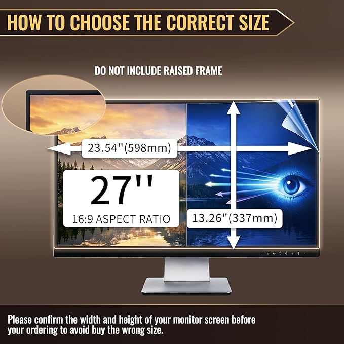 27 Inch Privacy Screen for Monitor with 16:9 Widescreen Monitor Blue Light Screen Protector - Anti-Glare - Anti-Scratch Protector Film for Data Confidentiality Privacy Shield [2 Pack]
