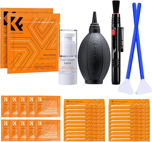 K&F Concept Camera Lens Cleaning Kit - 15ml Sensor Cleaner, Lens Pen Brush, Air Blower, Microfiber Cleaning Cloths & Full-Frame Sensors Cleaning Swabs for DSLR & Mirrorless Cameras by KFCONCEPT