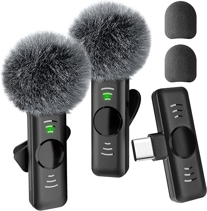 Wireless Lavalier Microphone 2 Pack Small Lapel mic for iPhone Android with Noise Reduction Lavalier Lapel Mics Mics for Interview Podcast YouTube TikTok Vlog