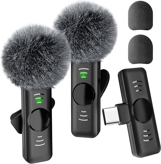 Wireless Lavalier Microphone 2 Pack Small Lapel mic for iPhone Android with Noise Reduction Lavalier Lapel Mics Mics for Interview Podcast YouTube TikTok Vlog