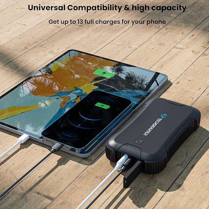 Rugged & Waterproof Power Bank, 30000mAh 45W USB-C Heavy Duty Laptop Portable Charger for Outdoor, Camping, For iPhone 16, 15, iPad, Samsung S24, S23, Android, Steam Deck, MacBook, Chromebook