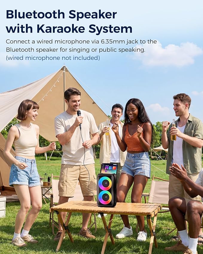 Bluetooth Speaker，Portable Party Speaker with Colorful Lights，Wireless Speaker with HD Loud,Surround Sound Systems Support TWS/AUX/USB/TF Card Ideal for Party,Home,Outdoor Camping