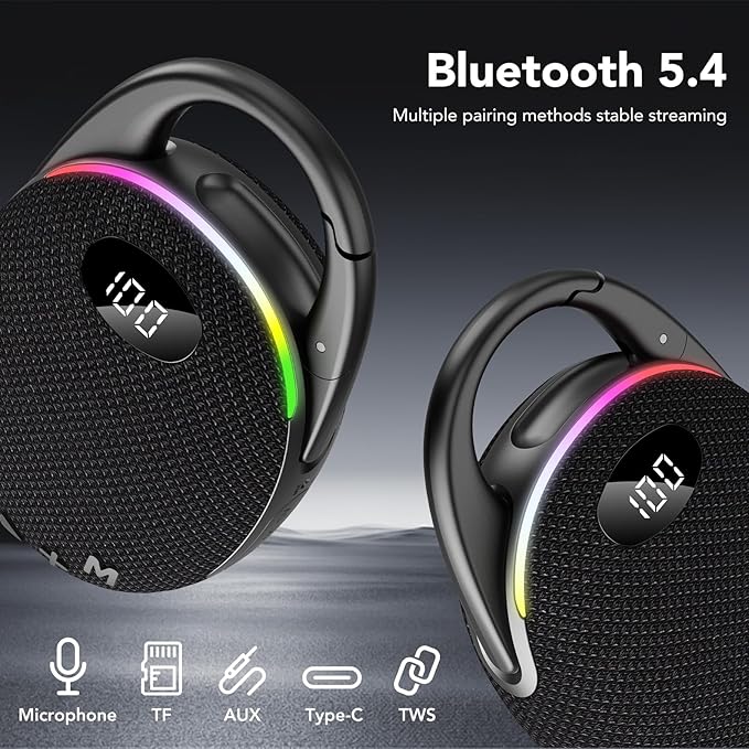 Portable Mini Bluetooth Speaker with HD Sound, LED Power Display, Big Pro Sound with Punchy Bass,Integrated Carabiner, 25H Playtime, Colorful RGB Lights, TWS pairing,Outdoor/Party/Travel, Gift Ideas