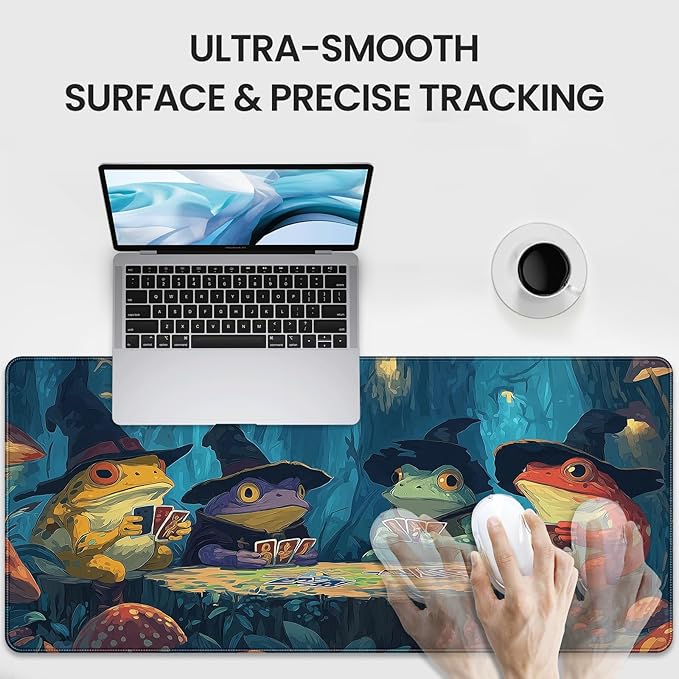 Anime Frog Playing Card Gaming Mouse Pad, Extended 35.4 x 15.7 Inches, Non-Slip Rubber Base, Stitched Edges,Water Proof， XXL Desk Mat