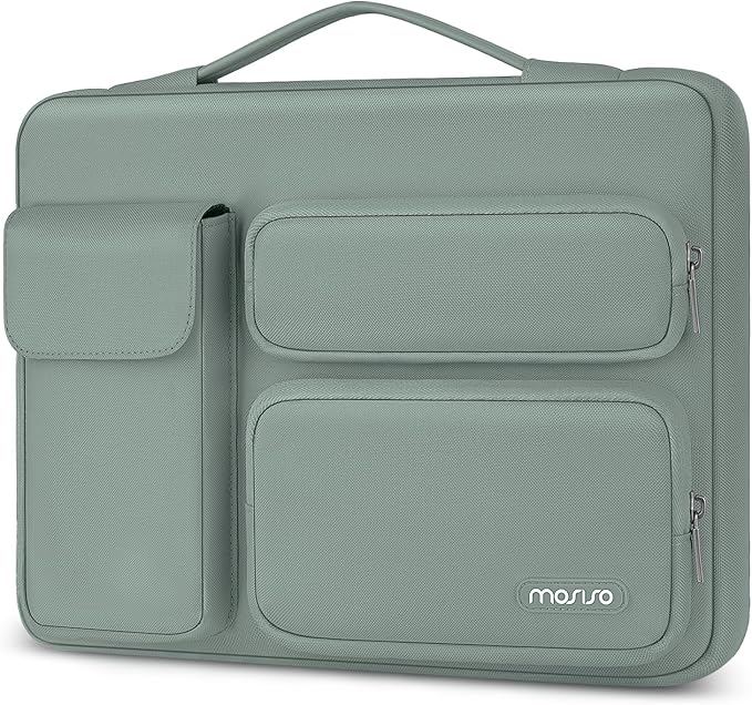 MOSISO 360 Protective Laptop Case 13 inch, Laptop Sleeve Compatible with MacBook Air 13 inch M5 M4 M3 M2 M1 2026-2018 / Neo/Pro 13 M2 M1, Side Open Bag with 2 Raised&1 Flapover Pockets,Antique Green