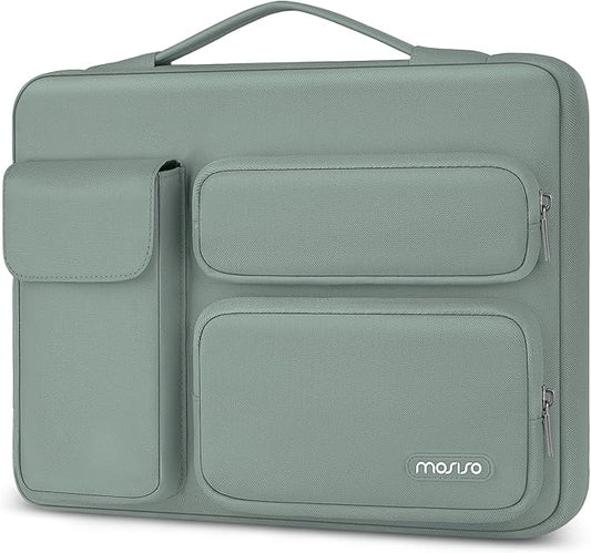 MOSISO 360 Protective Laptop Case 13 inch, Laptop Sleeve Compatible with MacBook Air 13 inch M5 M4 M3 M2 M1 2026-2018 / Neo/Pro 13 M2 M1, Side Open Bag with 2 Raised&1 Flapover Pockets,Antique Green