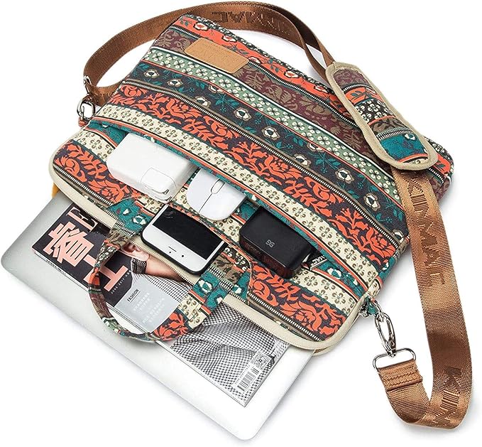 Kinmac New Bohemian 360° Protective Water Resistant Canvas Laptop Shoulder Messenger Sleeve Briefcase case Bag For MacBook Air 13 inch,iPad Pro 13 inch,MacBook Pro14 inch and 13 inch-14 inch Laptop