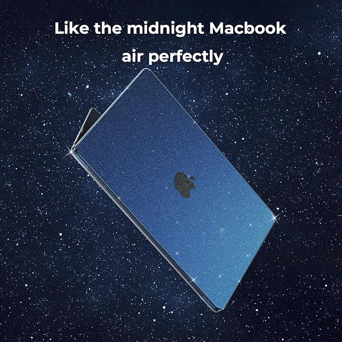 EooCoo Case Compatible with MacBook Air 13 inch M5 2026-2022 Release M4 M3 M2 A3449 A3240 A3113 A2681, Glitter Hard Shell&Keyboard Skin Cover&Screen Protector for Mac Air 13.6 inch, Sparkly Midnight