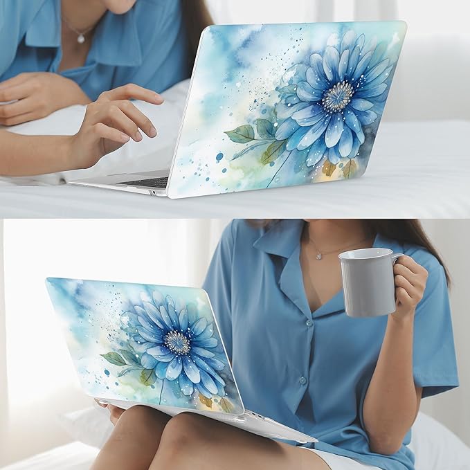 Mektron Case for MacBook Air 13 inch M1 A2337 A2179 A1932,Hard Cover 2018-2021 Air 13-inch with Touch ID, Exclusively Designed Protective Shell with Screen Protector,Watercolor Blue Flower