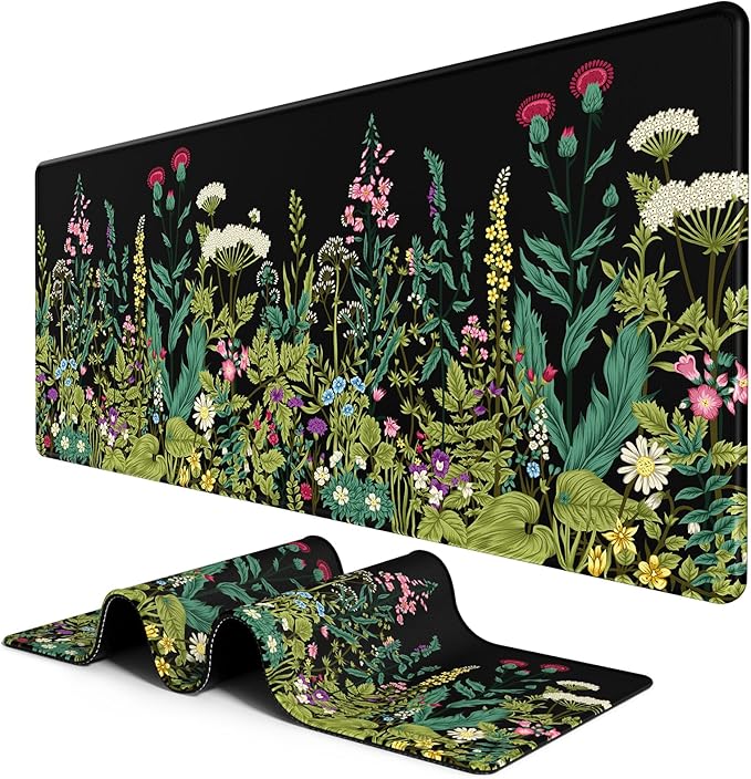 BOSOBO Large Mouse Pad, Desk Pad, XXL XL Extended Gaming Mouse Pad, Desk Mat for Office & Home, Long Keyboard Mat, Huge Mouse Pad, Desktop Full Cover 31.5 x 11.8 Inches, Silent Midnight Flowers Black