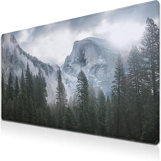 Gaming Mouse Pad - Green XXL Non-Slip Rubber Base 35.4" X 15.7" for Game Office, Park Nature Mountain Trees Mist