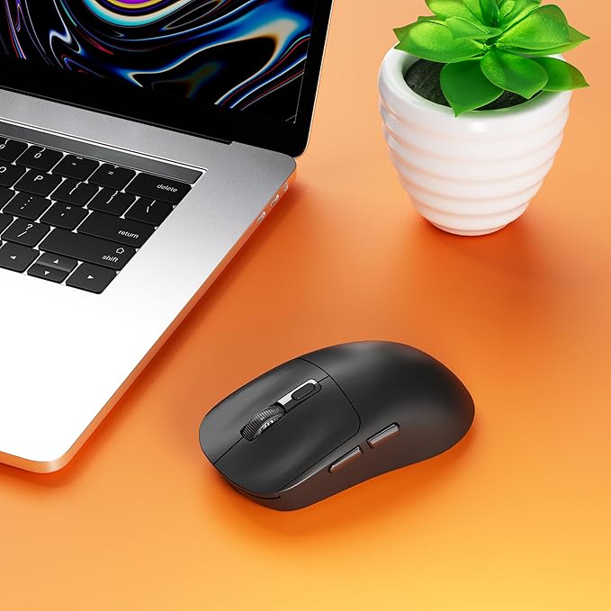 Uiosmuph G01 Wireless Mouse, USB C Rechargeable Ergonomic Computer Mouse, 2.4GHz Optical with USB Receiver & Type C Adapter for Laptop, PC, Mac, Chromebook - Black