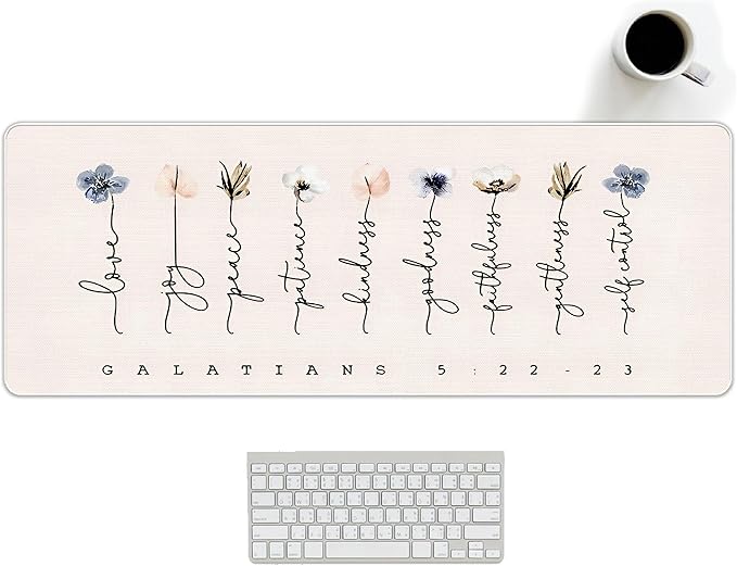 Light Pink Christian Mouse Pad Flroal Desk Mat Bible Verses Gakatians 5:22, Extended Large XL Church Desk Accessories Computer Mat for Office, Church Religious Gifts for Women 31.5x11.8