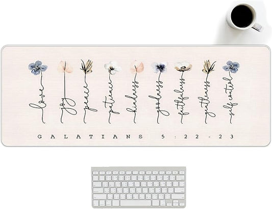 Light Pink Christian Mouse Pad Flroal Desk Mat Bible Verses Gakatians 5:22, Extended Large XL Church Desk Accessories Computer Mat for Office, Church Religious Gifts for Women 31.5x11.8