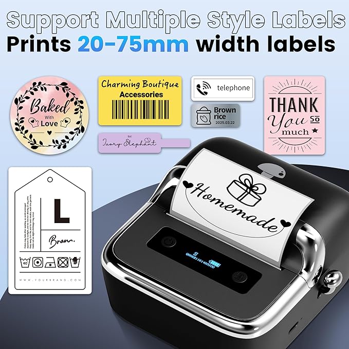 Phomemo M250 3 Inch Label Maker Machine with Tape, 2026 Upgrade Portable Barcode Label Printer for Business, Home, Logo Label, Thermal Address Label Maker with 100 Labels, 40x30mm