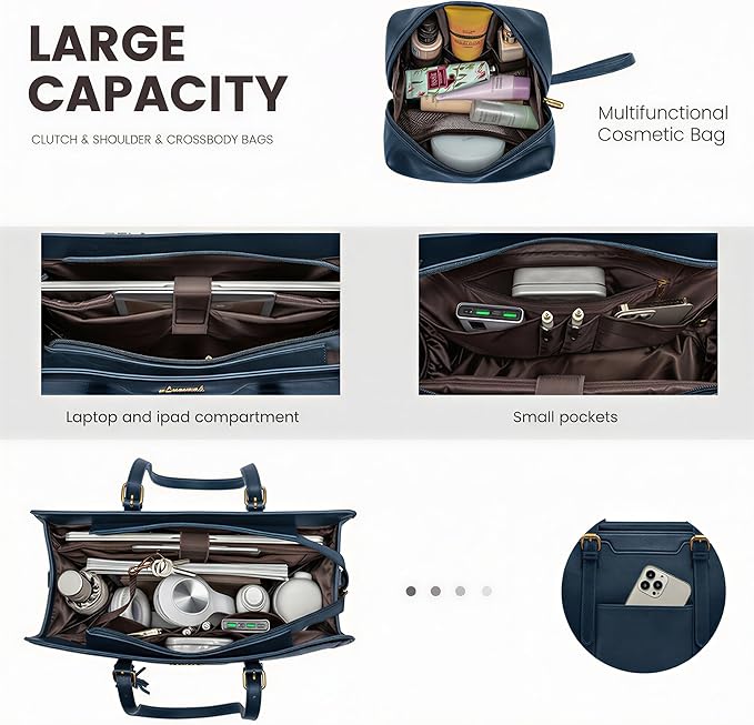 LOVEVOOK Laptop Bag for Women Vintage Leather Work Tote 15.6 inch Large Capacity Computer bag with Clutch Purse for Office, Travel, Casual