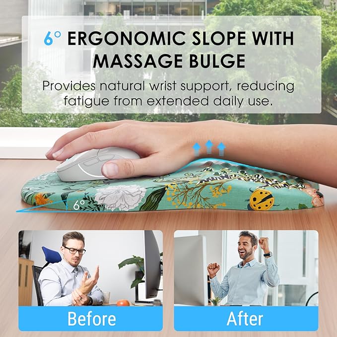 MROCO Ergonomic Mouse Pad with Wrist Support, Wrist Rest Mousepads for Carpal Tunnel Pain Relief, Memory Foam Pad with Massage Bulge and Non-Slip Base for Office, Home, Garden Whispers