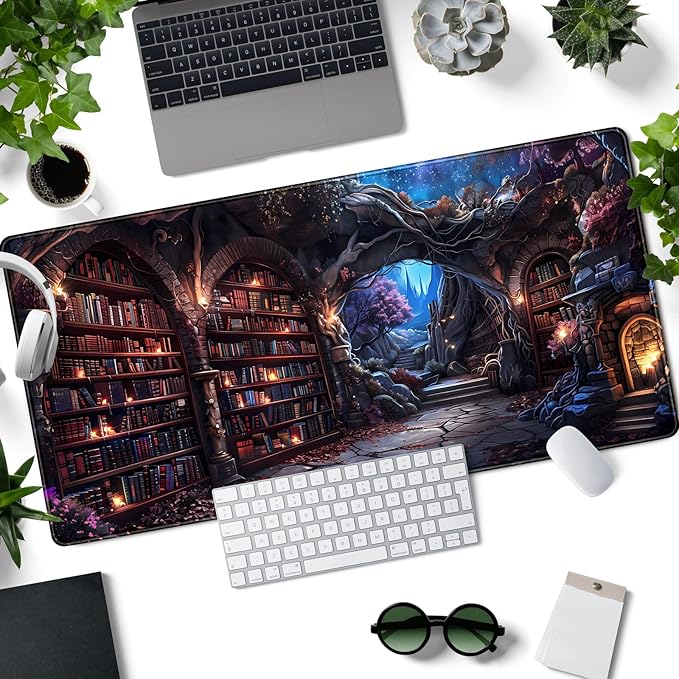 Enchanted Mystic Archive Library Desk Mat Large Mouse Pad Aesthetic Keyboard Pad Extended Gaming Mousepad XXL Dark Academia Desk Pad Computer Laptop Mouse Mat Office Desktop Decor Pad 31.5x15.7 in