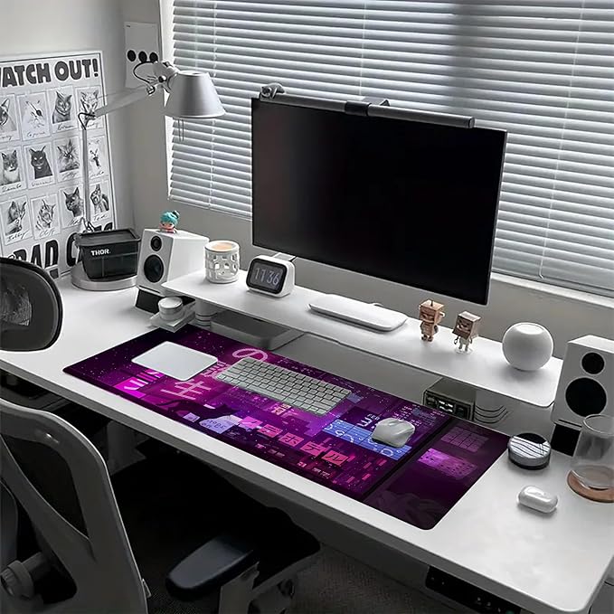 Desk Pad Anime Street Desk Mat for Keyboard and Mouse, Large Mousepad with Stitched Edges for Work Game Office, 31.5 x 11.8 in