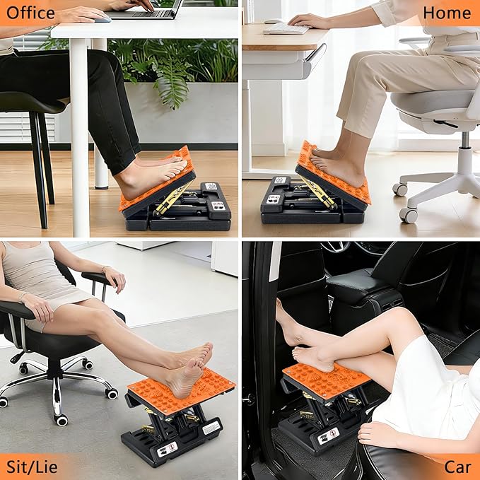 Footrest for Under Desk at Work, Height Adjustable Foot Rest with Reflexology Pad, Foldable Ergonomic Foot Stool for Muscle Tension Relief, Suitable for Office, Home & All-Season Use(Orange)