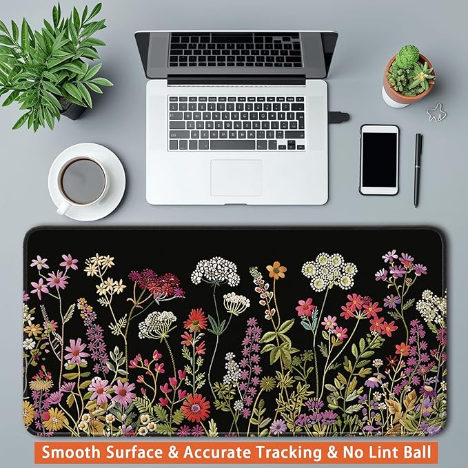 Desk Pad Protector, Office Desk Mat, Large Mouse Pad, Non-Slip Desk Blotter, 23.6x11.8 inch, Watercolor Flower