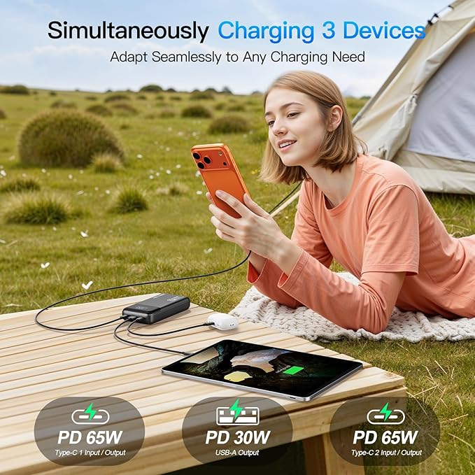 2026 Laptop Portable Charger Power Bank, 26800mAh 65W Compact USB C Laptop Power Bank, PD QC Fast Charging 3-Output Battery Pack for MacBook iPad Tablet Steam Deck iPhone 17 16 15 14 Samsung S24
