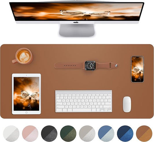Leather Desk Pad Blotter,Mouse Pad,Office Desk Mat, Non-Slip PU Leather Desk mat,Large Desk mat,Waterproof Keyboard mat for Office/Home/Decor (Brown,35" x 17")