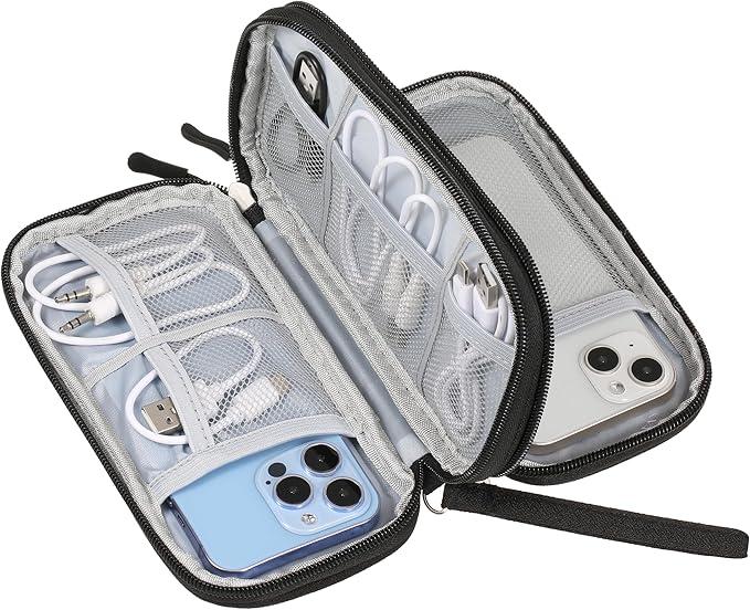 Yiasangly Electronic Organizer Bag, Waterproof Portable Travel Cable Storage Bag, Multifunctional Cord Storage Case for USB Drive, Dard Drive, Power Bank, Charger, Mouse, USB Cable, Headphones - Black