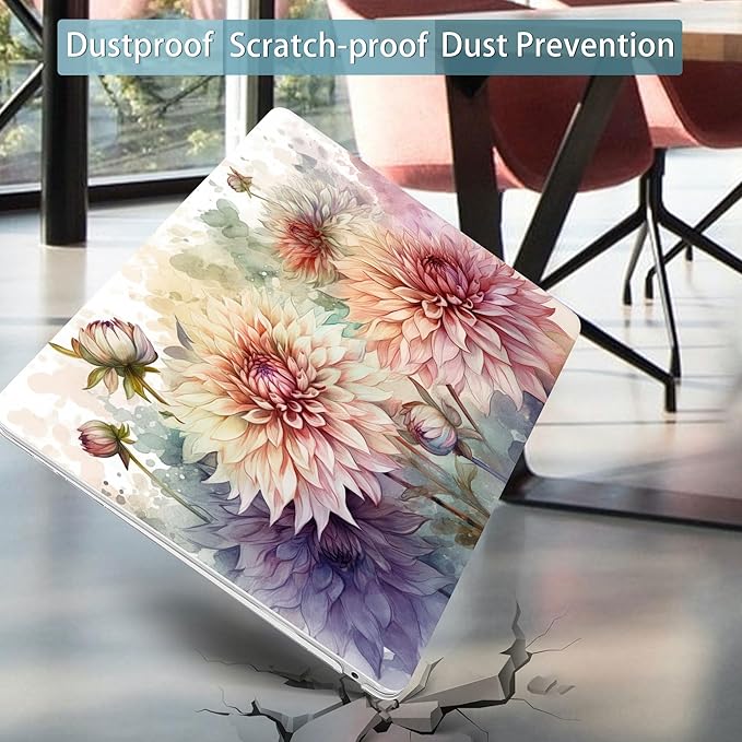 Mektron Case for MacBook Air 13 inch M1 A2337 A2179 A1932,Hard Cover 2018-2021 Air 13-inch with Touch ID, Exclusively Designed Protective Shell with Keyboard Skin+Screen Protector,Watercolor Dahlias