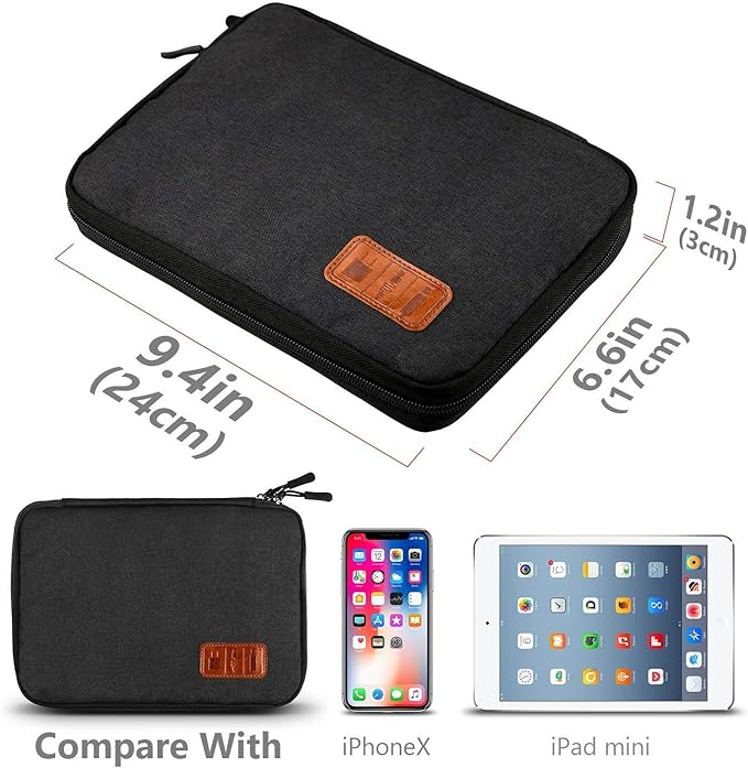 Travel Cable Organizer Bag Double Layer Waterproof Portable Electronic Accessories Organizer for USB Cable Cord Phone Charger Headset Wire SD Card with 10pcs Cable Ties(Black)