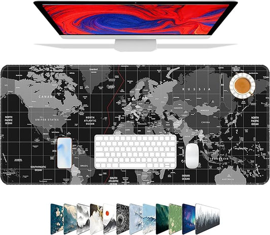 Galdas Mouse Pad for Gaming,XXL XL Large Mouse Mat Long Extended Mousepad Desk Mat Non-Slip Rubber Mice Pads Stitched Edges Thin (31.5 x 11.8 x 0.12 Inches),World Map Background