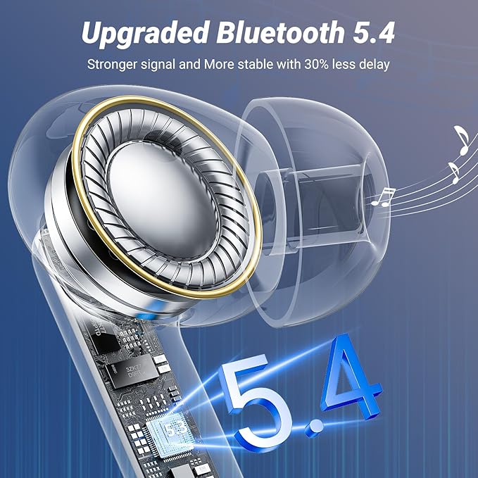 Wireless Earbuds Bluetooth 5.4 Headphones HiFi Stereo 42H Playback in Ear with 4 ENC Noise Cancelling Mic, IPX7 waterproof and LED battery display screen for Running Fitness Office Ear Buds in Black