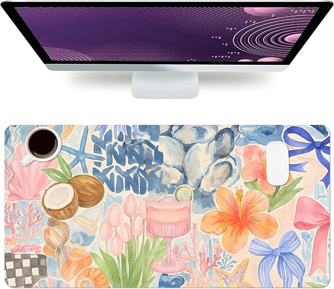 Large Mouse Pad, Watercolor Pink Desk Mat for Desktop, Women Girls Flowers PU Leather Waterproof Desk Pad, Computer PC Laptop Protector Gaming Mouse Pads for School Office Home 27.5" x 13.8"
