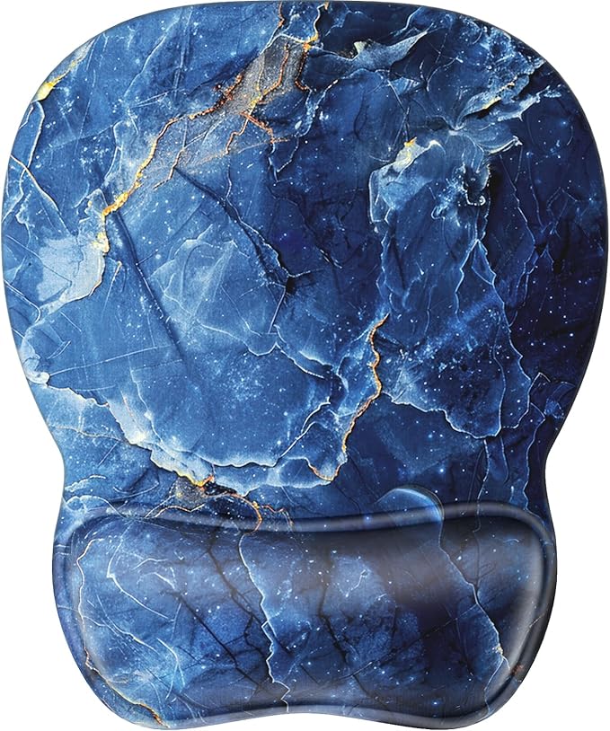 MROCO Ergonomic Mouse Pad with Gel Wrist Rest, Smooth Wrist Support Surface, Non-Slip PU Base for Pain Relief, Comfortable Mousepad for Computer, Laptop, Office & Home, 9.4 x 8.1 in, Ocean Marble