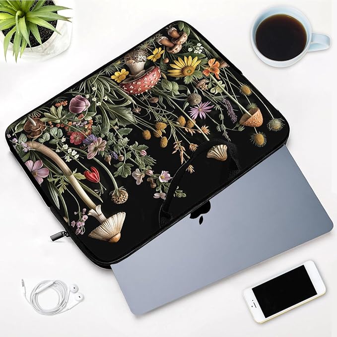 Laptop Sleeve Bag with Handle Computer Protective Soft Cover Case for 14 Inch 13 Inch Laptop,Mushroom in Weed