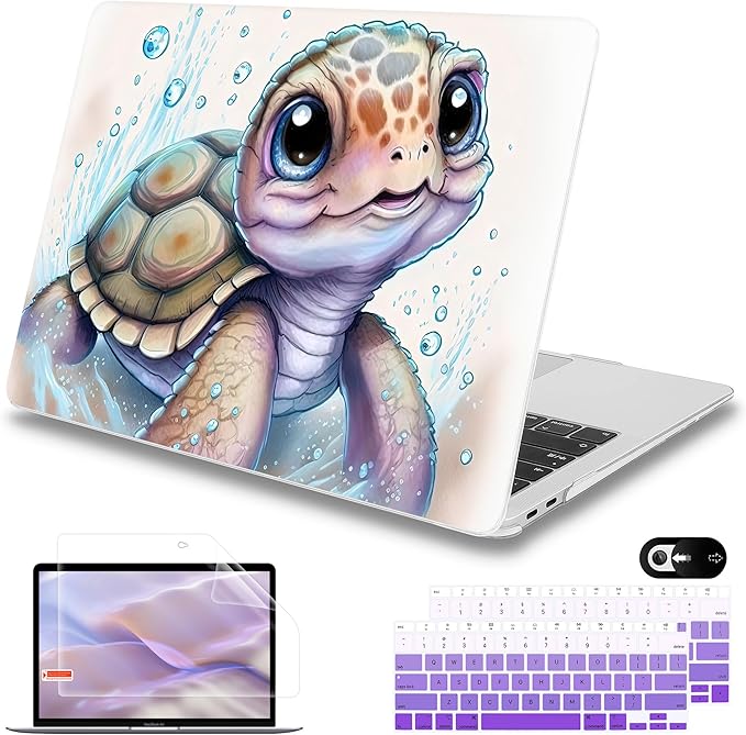 Mektron Case for MacBook Air 13 inch M1 A2337 A2179 A1932,Hard Cover 2018-2021 Air 13-inch with Touch ID, Exclusively Designed Protective Shell with Keyboard Skin+Screen Protector, Cute Turtle