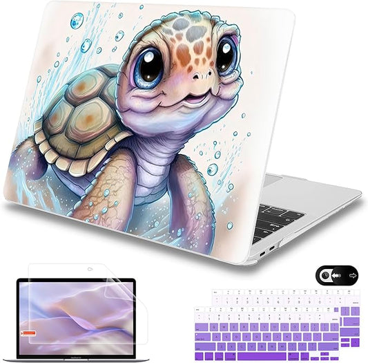 Mektron Case for MacBook Air 13 inch M1 A2337 A2179 A1932,Hard Cover 2018-2021 Air 13-inch with Touch ID, Exclusively Designed Protective Shell with Keyboard Skin+Screen Protector, Cute Turtle