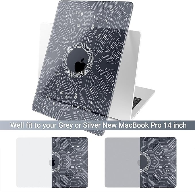 Batianda Case for New MacBook Pro 14 Inch M5 (2025 2026) & 2024 2023 Release [Model A3434 / A3112] - Ultra Slim 1.2mm Glossy Hard Shell Protective Skin Keyboard Cover 4-in-1 Bundle, Circuit Board