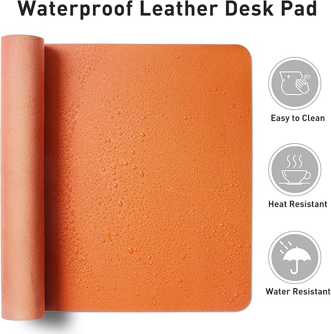 Aothia Faux Leather Desk Mat - Non-Slip PU Leather Desk Blotter, Waterproof Writing Surface, Large Desk Pad for Office & Home (Orange, 55" x 24")
