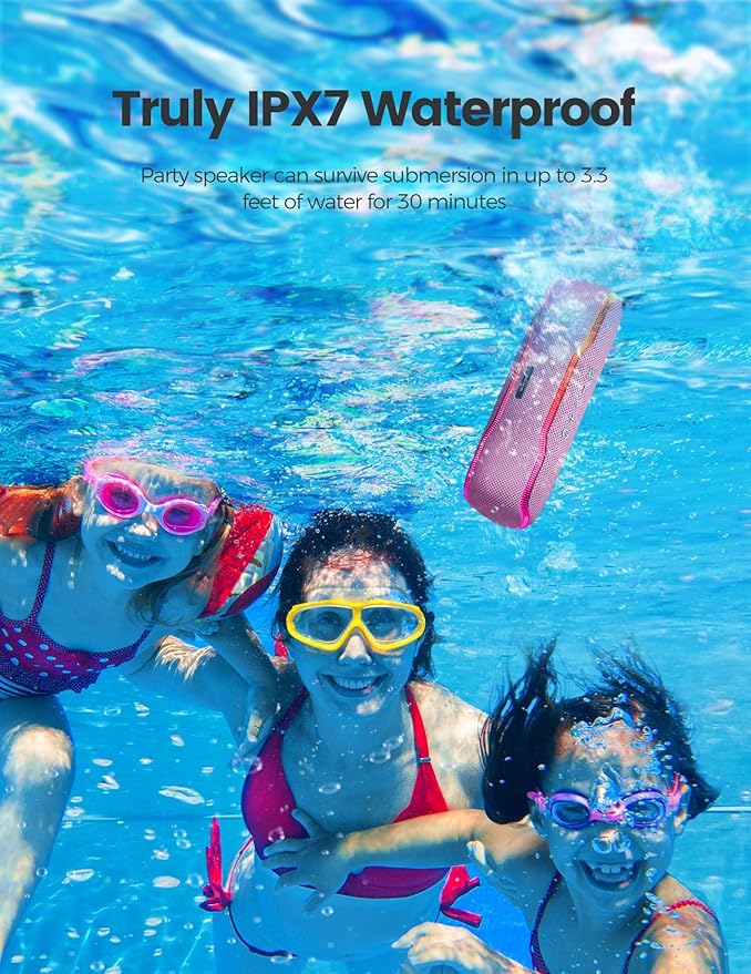 ERKEI SEHN Bluetooth Speaker, IPX7 Waterproof Wireless Speakers, Flashing Light, 25W Super Bass, 24H Playtime, Birthday Valentines Gifts for Him/Men, TWS Pairing, Beach Vacation Essentials, Pink