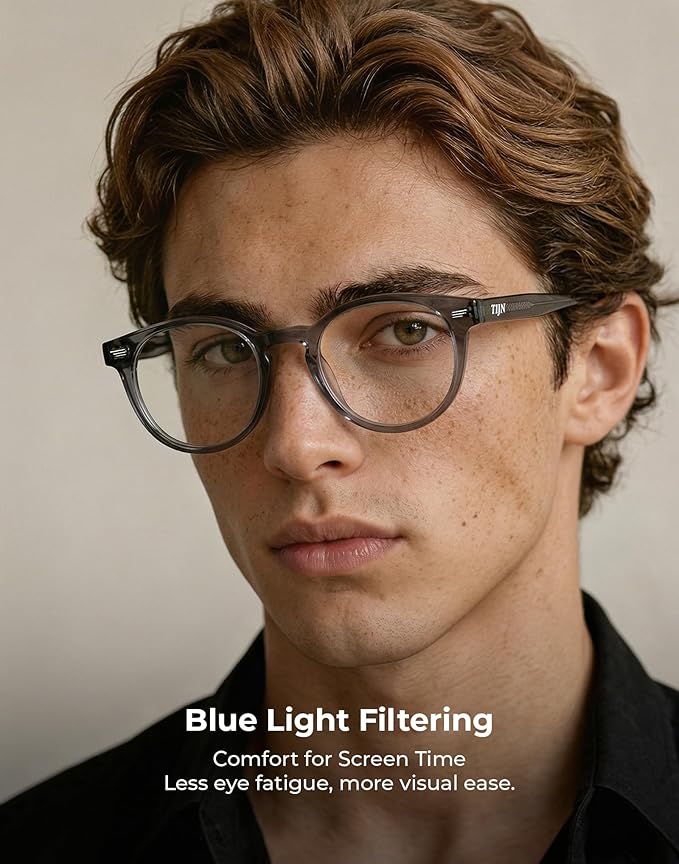 TIJN Blue Light Blocking Glasses Men Women Vintage Thick Round Rim Frame Eyeglasses