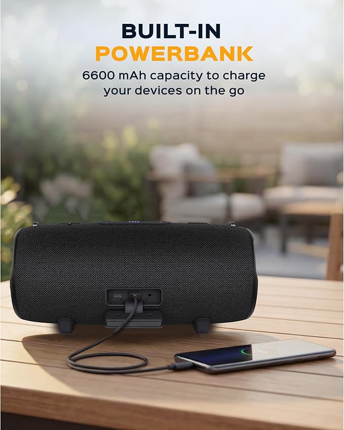 TREBLAB Loud Portable Wireless Bluetooth Speaker, 60W Deep Bass, IPX7 Waterproof Outdoor Speaker, 20H Rechargeable Battery, Built-in Powerbank, TWS Stereo Pairing, Mic, USB-C, Carrying Strap - HD-Max