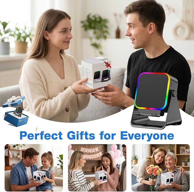 TARKARI Wireless Induction Speaker, 5 in 1 Bluetooth Speaker with Phone Stand, Charging Function 360° Rotation Phone Holder Compatible with iPhone Android iPad Samsung, Birthday Gifts for Men Women